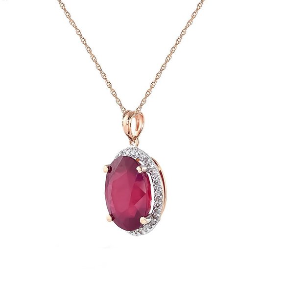 14K. SOLID GOLD NECKLACE WITH DIAMONDS & RUBY - Picture 3 of 8